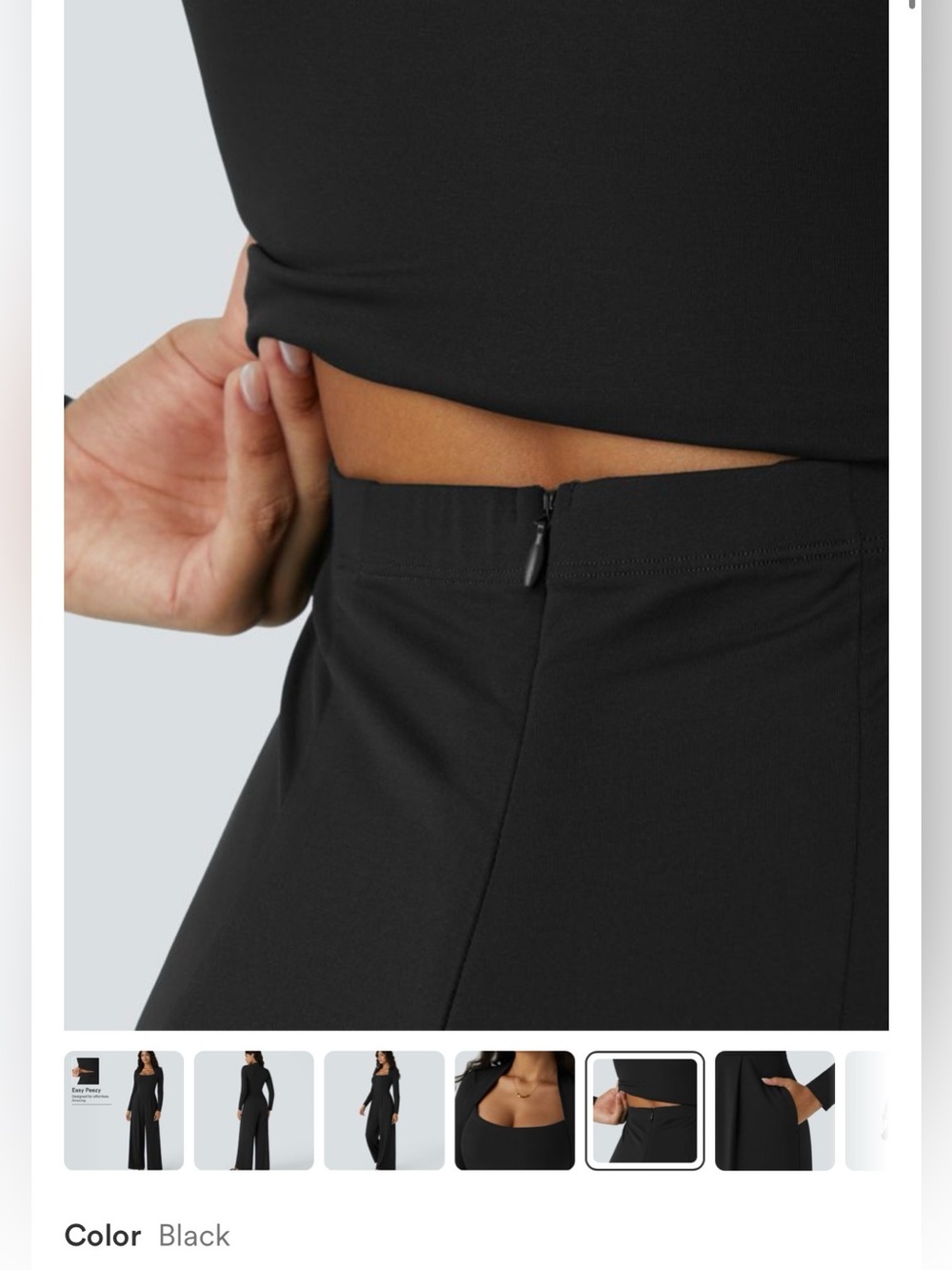 HALARA Black Long-Sleeve Wide-Leg Jumpsuit with Square Neck - Picture 5 of 8